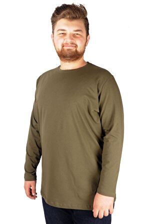 Mode XL Büyük Beden Erkek Tshirt Likralı Bisiklet Yaka 20102 Haki