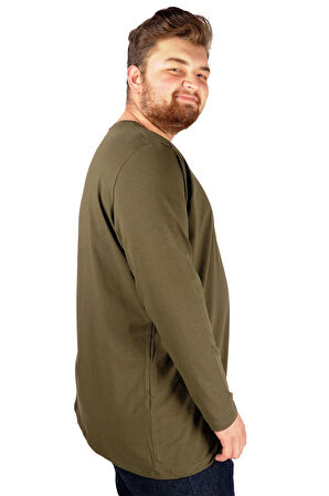 Mode XL Büyük Beden Erkek Tshirt Likralı Bisiklet Yaka 20102 Haki