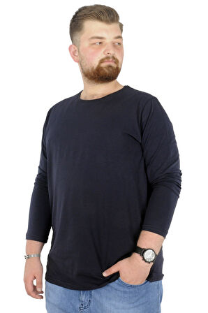 Mode XL Büyük Beden Erkek Tshirt Likralı Bisiklet Yaka 20102 Lacivert