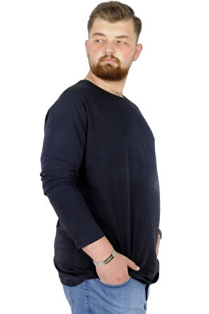 Mode XL Büyük Beden Erkek Tshirt Likralı Bisiklet Yaka 20102 Lacivert