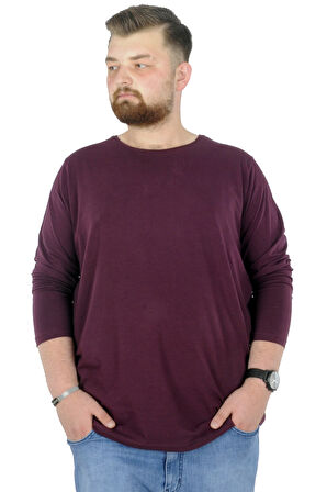 Mode XL Büyük Beden Erkek Tshirt Likralı Bisiklet Yaka 20102 Mürdüm