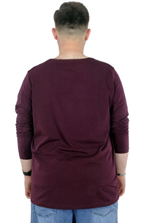 Mode XL Büyük Beden Erkek Tshirt Likralı Bisiklet Yaka 20102 Mürdüm