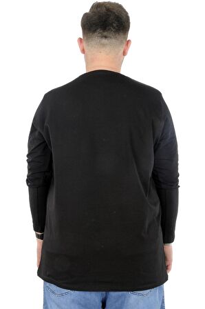 Mode XL Büyük Beden Erkek Tshirt Likralı Bisiklet Yaka 20102 Siyah