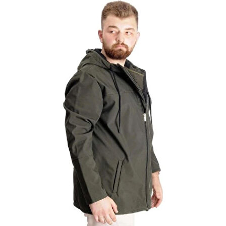  Mode Xl Büyük Beden Erkek Kapüşonlu Mont Waterproof Softshell 21235 Haki