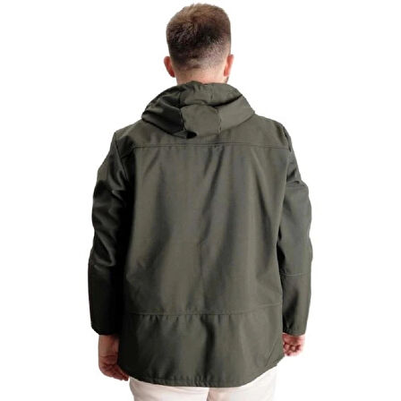  Mode Xl Büyük Beden Erkek Kapüşonlu Mont Waterproof Softshell 21235 Haki