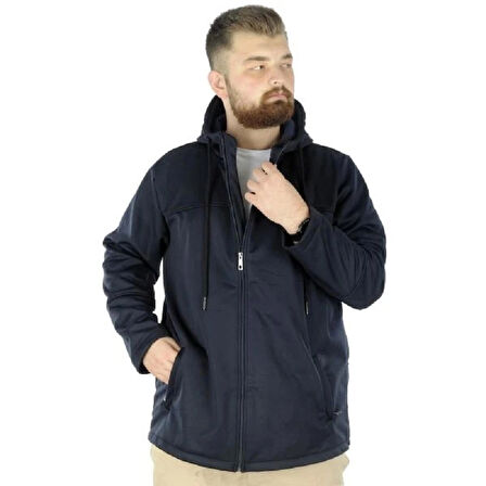  Mode Xl Büyük Beden Erkek Kapüşonlu Mont Waterproof Softshell 21235 Lacivert