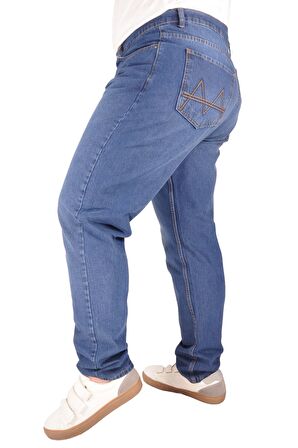 Mode XL Erkek Pantolon Arka Cep Nakışlı 21918 Mavi