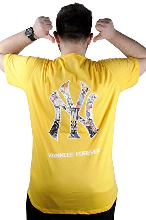 Mode XL Erkek T shirt Bis Yaka Yankees 22108 Hardal