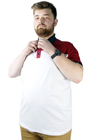 Mode XL Erkek T shirt Polo Parçalı MD Logo 22300 Beyaz