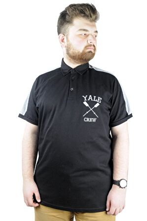Mode XL Büyük Beden Erkek T shirt Polo Yale Crew 22308 Siyah