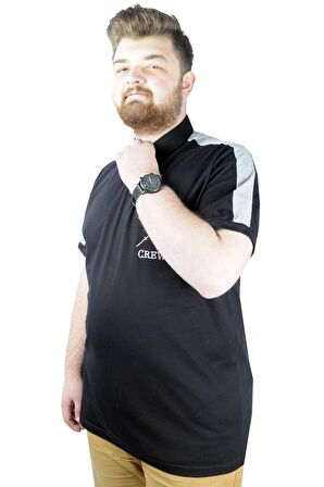 Mode XL Büyük Beden Erkek T shirt Polo Yale Crew 22308 Siyah