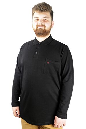 Mode XL Büyük Beden Tshirt Polo U.Kol Cepli 22446 Siyah