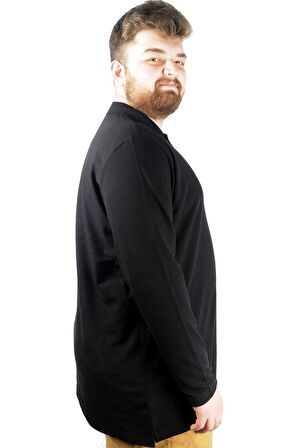 Mode XL Büyük Beden Tshirt Polo U.Kol Cepli 22446 Siyah