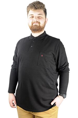 Mode XL Büyük Beden Tshirt Polo U.Kol Cepli 22446 Siyah