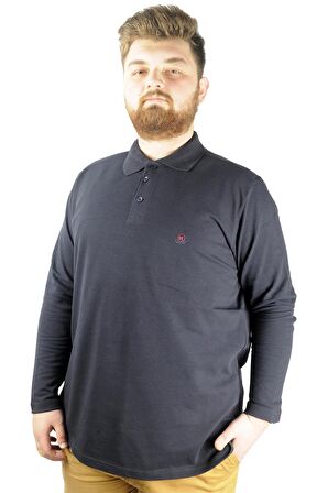 Mode XL Büyük Beden Tshirt Polo Classic U.Kol Nakışlı 22445 Lacivert