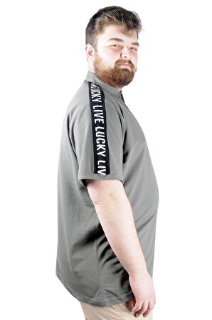 Mode XL Büyük Beden Erkek T shirt Polo Live Lucky 22306 Haki