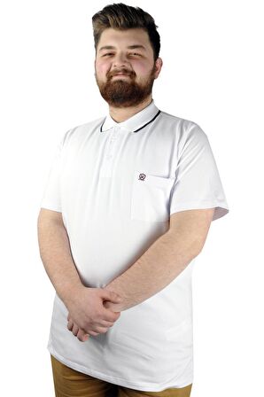 Mode XL Büyük Beden T shirt Polo Likralı Süprem Cepli 21558 Beyaz