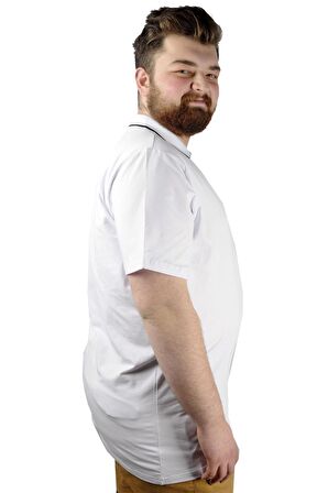 Mode XL Büyük Beden T shirt Polo Likralı Süprem Cepli 21558 Beyaz