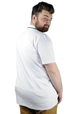 Mode XL Büyük Beden T shirt Polo Likralı Süprem Cepli 21558 Beyaz