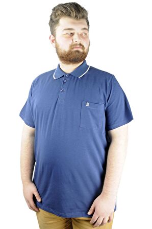 Mode XL Büyük Beden T shirt Polo Likralı Süprem Cepli 21558 Indigo