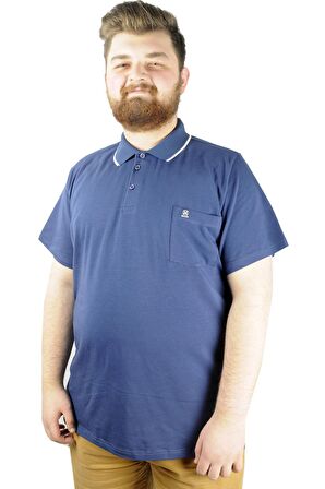 Mode XL Büyük Beden T shirt Polo Likralı Süprem Cepli 21558 Indigo
