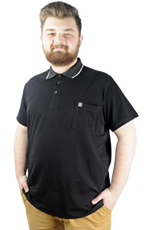 Mode XL Büyük Beden T shirt Polo Likralı Süprem Cepli 21558 Siyah