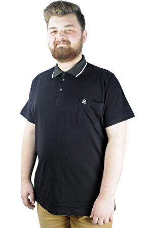 Mode XL Büyük Beden T shirt Polo Likralı Süprem Cepli 21558 Siyah