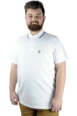 Mode XL Büyük Beden T shirt Polo Likralı Süprem Nakış 21554 Beyaz