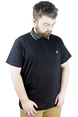 Mode XL Büyük Beden T shirt Polo Likralı Süprem Nakış 21554 Siyah