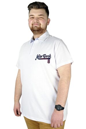 Mode XL Erkek T shirt Polo New York Throwback 22302 Beyaz