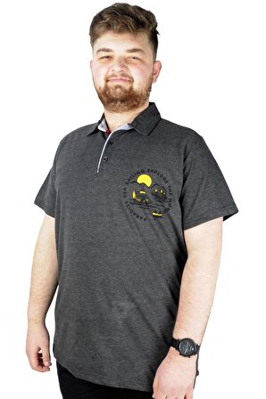 Mode XL Erkek Polo T shirt Explore The World 22313 Antramelanj