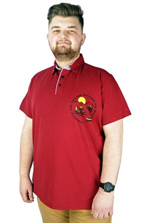 Mode XL Erkek Polo T shirt Explore The World 22313 Bordo