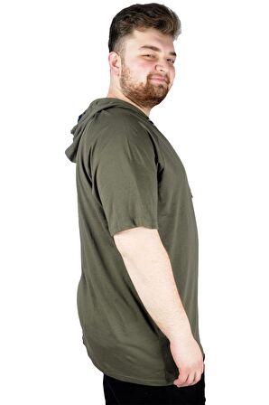 Mode XL Büyük Beden Tshirt Reglan Kapşonlu 22117 Haki