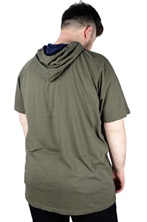 Mode XL Büyük Beden Tshirt Reglan Kapşonlu 22117 Haki