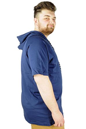 Mode XL Büyük Beden Tshirt Reglan Kapşonlu 22117 Indigo