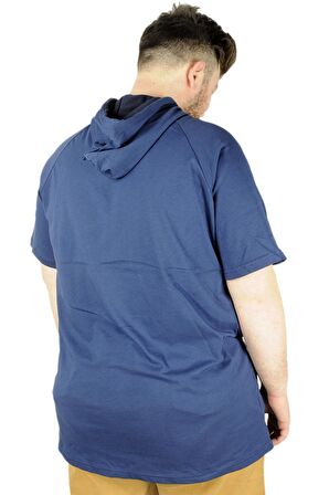 Mode XL Büyük Beden Tshirt Reglan Kapşonlu 22117 Indigo