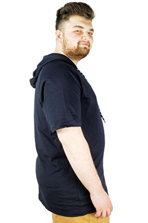 Mode XL Büyük Beden Tshirt Reglan Kapşonlu 22117 Lacivert