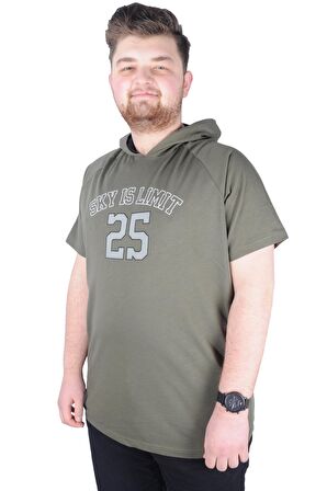 Mode XL Büyük Beden Tshirt Kapşonlu Sky is Limit 22118 Haki