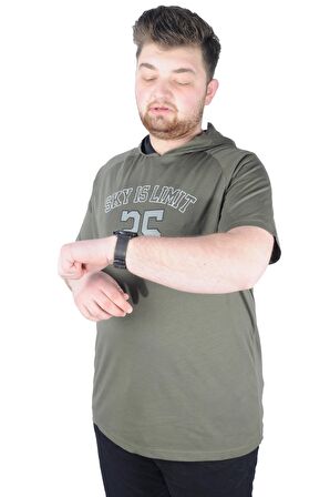 Mode XL Büyük Beden Tshirt Kapşonlu Sky is Limit 22118 Haki