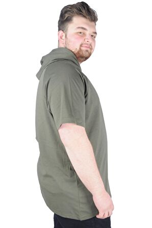 Mode XL Büyük Beden Tshirt Kapşonlu DBCA 22119 Haki
