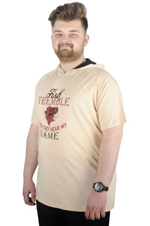 Mode XL Büyük Beden Tshirt Kapşonlu Act now 22128 Bej