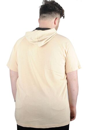 Mode XL Büyük Beden Tshirt Kapşonlu Act now 22128 Bej