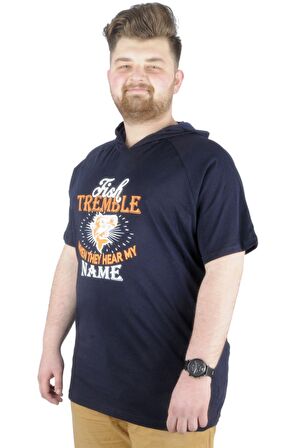 Mode XL Büyük Beden Tshirt Kapşonlu Act now 22128 Lacivert