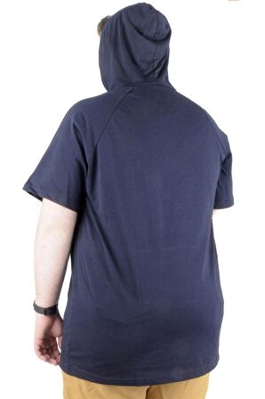Mode XL Büyük Beden Tshirt Kapşonlu Act now 22128 Lacivert