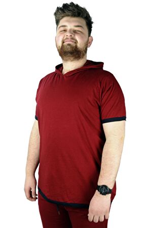 Mode XL Erkek T shirt Kapşonlu Sweep Check 22136 Bordo