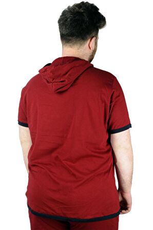 Mode XL Erkek T shirt Kapşonlu Sweep Check 22136 Bordo