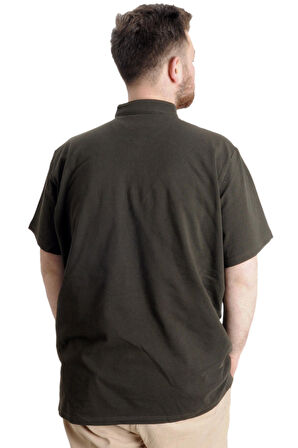 Mode XL Büyük Beden Erkek T-shirt Hakim Yaka MD LOGO 22326 Haki