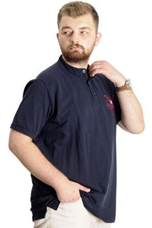 Mode XL Büyük Beden T-Shirt Hakim Yaka Yatching 22327 Lacivert
