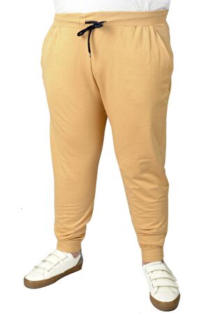 Mode XL Büyük Beden Eşofman Altı DarPaça  Baskılı 20507 Bej