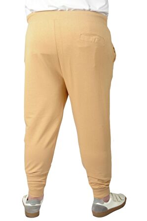 Mode XL Büyük Beden Eşofman Altı DarPaça  Baskılı 20507 Bej